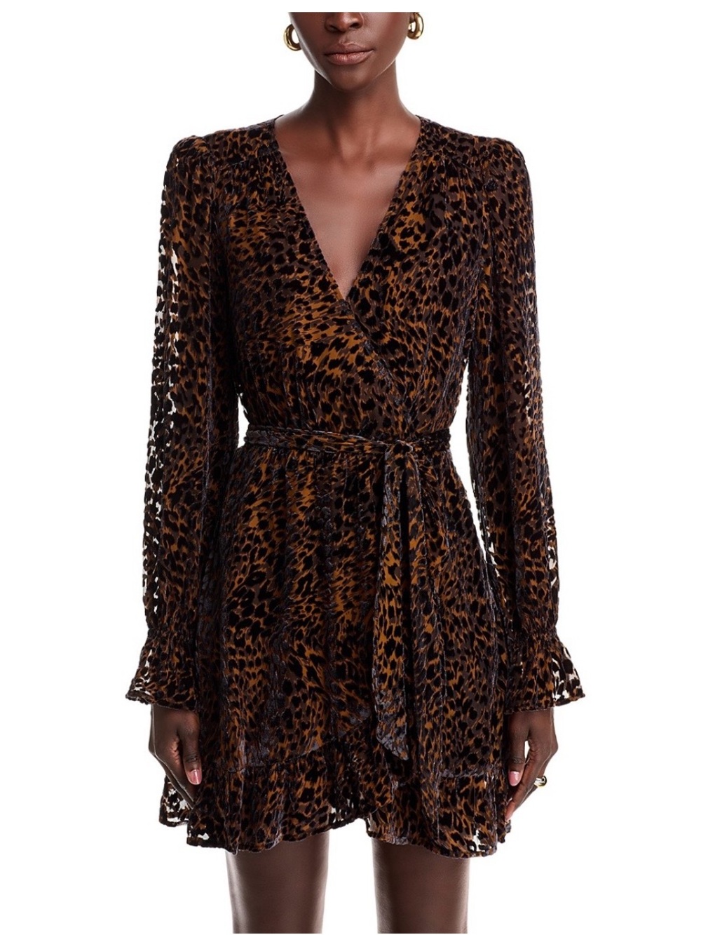 PAIGE Ysabel Velvet Dress Long Sleeve Wrap Leopard Print Mini Dress size 6